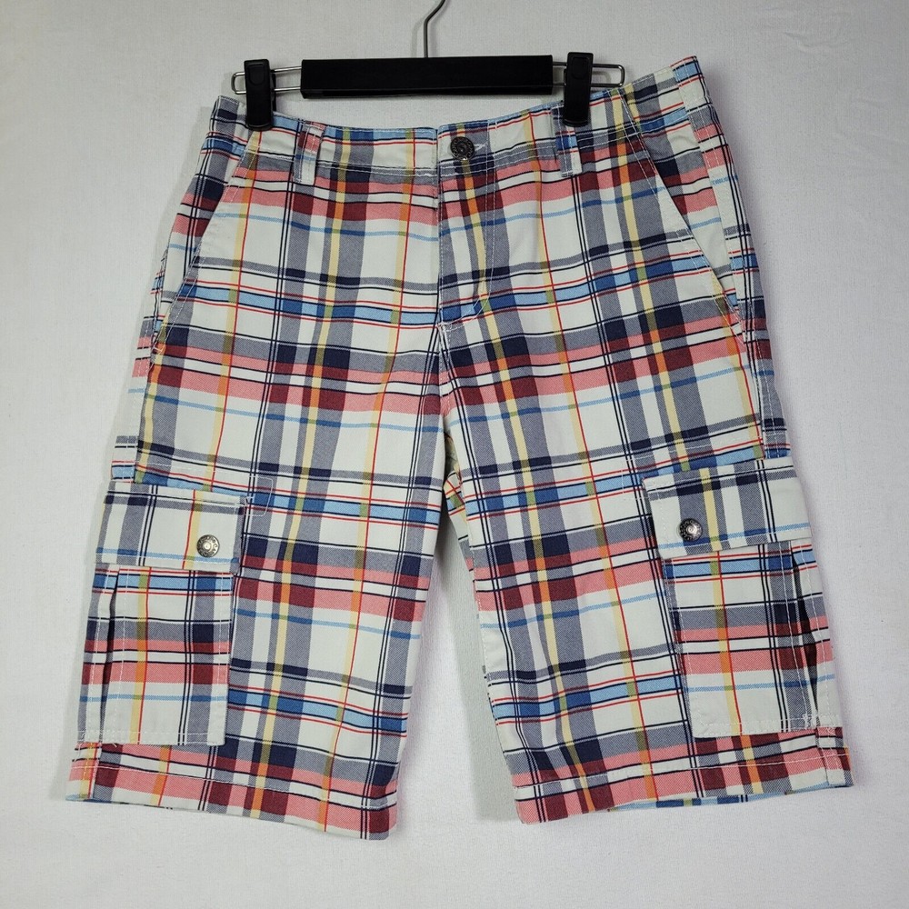 Carbon 2 Cobalt Men's 30 Blue Red, and Yellow Plaid Shorts, Cotton Blend Pockets